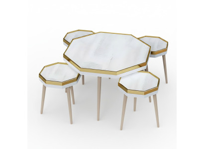 Elegantes Wohnzimmer-Set aus Holz und Edelstahl in Weiß