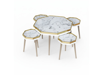 Elegantes weißes Wohnzimmer-Set aus Holz und Edelstahl im modernen