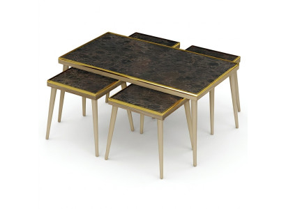 Elegantes schwarzes Wohnzimmer-Set aus Holz und Edelstahl
