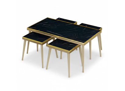 Schwarzes Wohnzimmer-Set aus Holz und Edelstahl im eleganten Design