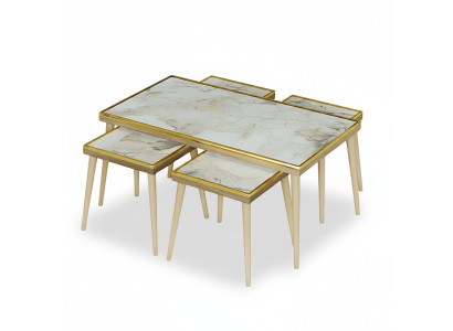Elegantes weißes Wohnzimmer-Set aus Holz und Edelstahl im modernen