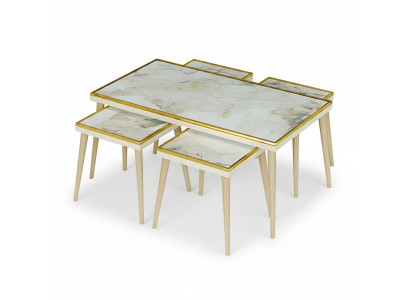 Elegantes weißes Wohnzimmer-Set aus Holz und Edelstahl