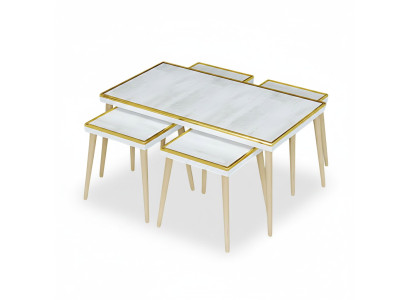 Elegantes Wohnzimmer-Set in Weiß aus Holz und Edelstahl