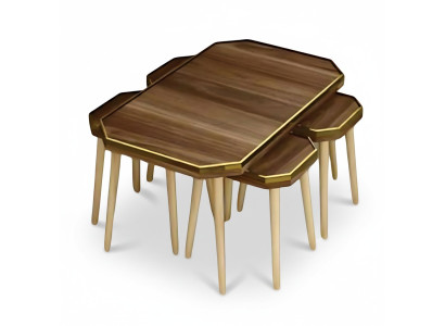 Elegantes Wohnzimmer-Set aus Holz in Braun mit Goldakzenten