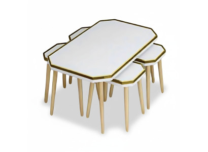 Elegantes weißes Wohnzimmer-Set aus Holz und Edelstahl