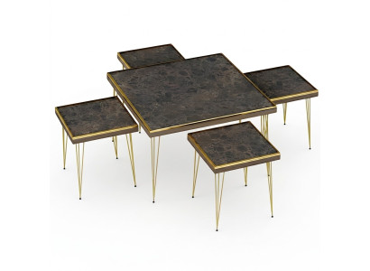 Wohnzimmer-Set in Schwarz aus hochwertigem MDF und Edelstahl