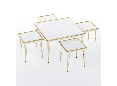 Elegantes weißes Wohnzimmer-Set aus MDF und Edelstahl