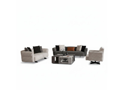 Moderner 3-teiliger Wohnzimmer Set aus Textil in Beige und Grau