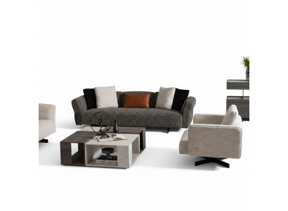 Modernes Wohnzimmer Set aus Textil in Beige und Grau