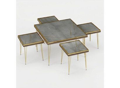 Wohnzimmer-Set Grau Modern Möbelset aus MDF und Edelstahl