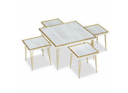 Weißes Wohnzimmer-Set aus MDF und Edelstahl im modernen Design