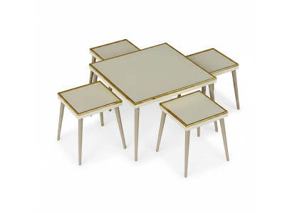 Elegantes Wohnzimmer-Set in Beigem Holz und Edelstahl