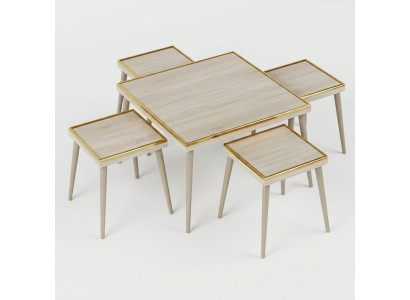 Elegantes Wohnzimmer-Set in Beigem Holz und Edelstahl