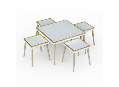 Elegantes weißes Wohnzimmer-Set aus Holz und Edelstahl im modernen