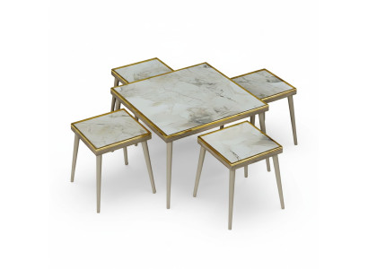 Elegantes Wohnzimmer-Set in Beige aus Holz und Edelstahl
