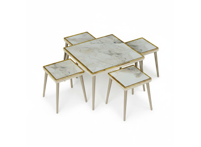 Wohnzimmer-Set in Beige Holz und Edelstahl modern elegant