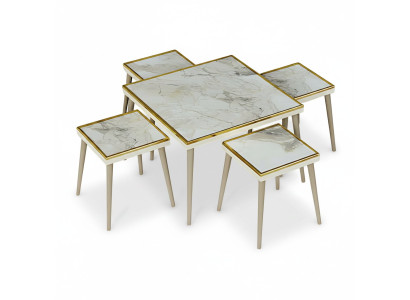 Elegantes Wohnzimmer-Set aus Holz in Beige mit Goldakzenten