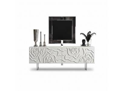 Elegantes weißes Esszimmer Set mit Sideboard und Spiegel aus Holz