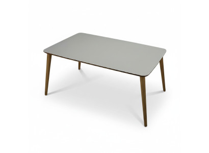 Moderner grauer Holz-Couchtisch stilvoll und robust