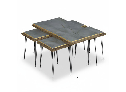 Grau MDF Edelstahl Couchtisch mit Beistelltischen modern und elegant