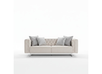 Elegantes beiges 3-Sitzer-Sofa aus Textil mit Holzrahmen
