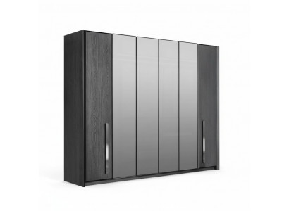Grauer moderner Kleiderschrank aus Holz mit Glas
