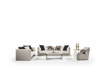 Modernes weißes Wohnzimmer Set aus Holz und Textil