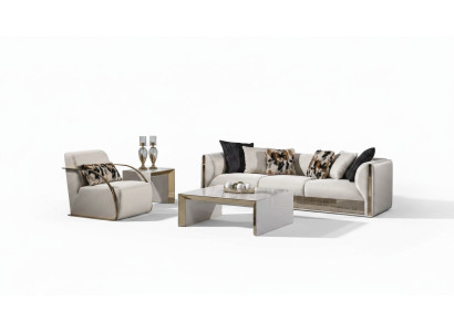Modernes weißes Wohnzimmer Set aus Holz und Textil