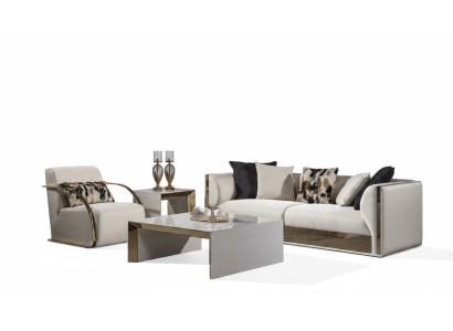 Modernes weißes Wohnzimmer Set aus Holz und Textil