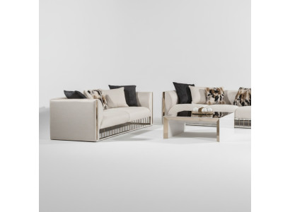Modernes weißes Wohnzimmer Set aus Holz und Textil mit 3-Sitzer Sofa