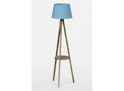 Moderne blaue Stehlampe mit Regal aus Holz