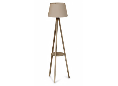 Stehlampe mit Regal Holz Beigeton modern elegante Wohnraumbeleuchtung