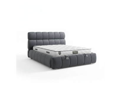 Bed in modern blue fabric and wood with mattress