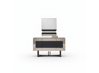 Graue Holzkommode mit Spiegel modern