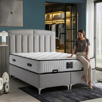 Modern gray bed with mattress