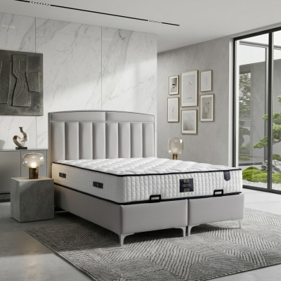 Modern gray bed with mattress