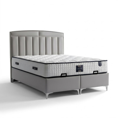 Modern gray bed with mattress