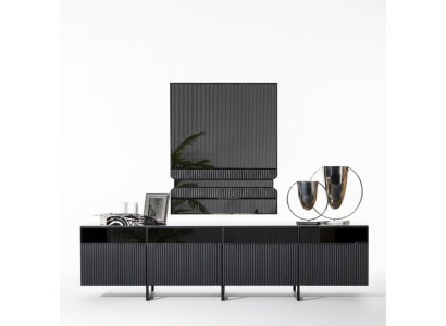 Grauer Holz- und Glasspiegel modern, eleganter Wandspiegel