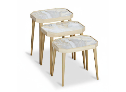Beistelltisch Holz Beige Modern Elegant Set von drei