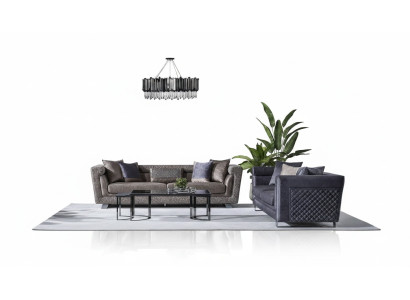 Grau Textilholz Wohnzimmer Set 2-teilig Modernes Sofa Ensemble