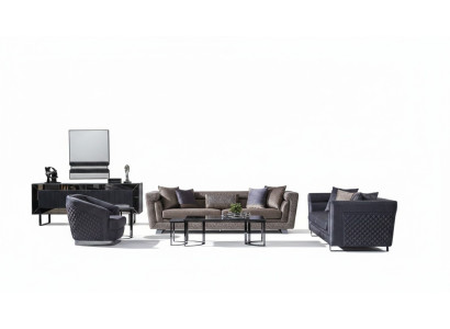 Grau Wohnzimmer Set aus Holz und Textil modern und stilvoll