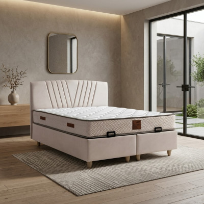 Elegant textile and wood bed