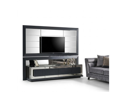 Modernes Grau Holz TV-Set mit Schrank und Panel