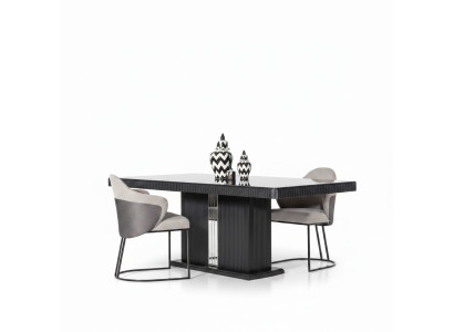 Elegantes graues Esszimmer Set aus Holz und Textil