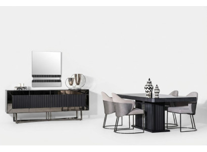 Elegantes Graues Holz- und Glasmöbel-Set für Esszimmer