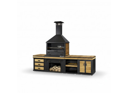 Außenküche in Schwarz aus Holz und Edelstahl modern