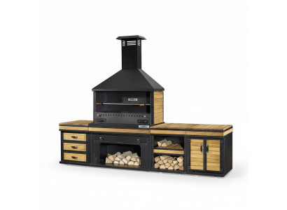 Elegante Außenküche in Schwarz aus Holz und Edelstahl