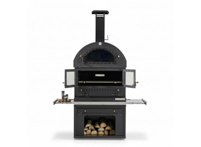 Eleganter Grillkamin aus Edelstahl in Schwarz für Garten und Terrasse