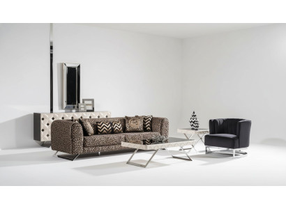 Elegantes 4-Sitzer-Sofa und Sessel aus Holz und Textil in Schwarz