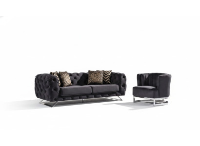 Schwarzes Holz-Textil 3-Sitzer Sofa modernes Design